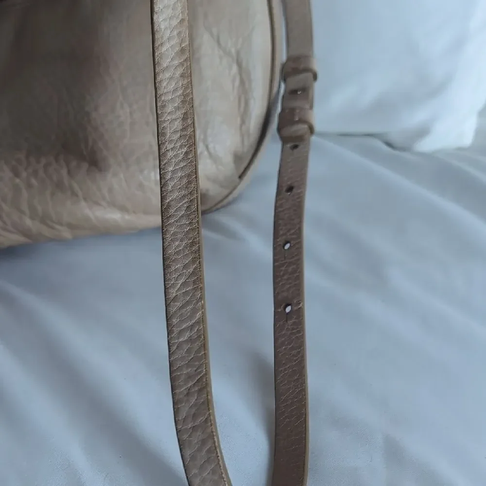 Lucky Brand Cream Colored  Leather With Brass Ring/Tassel Crossbody Bag